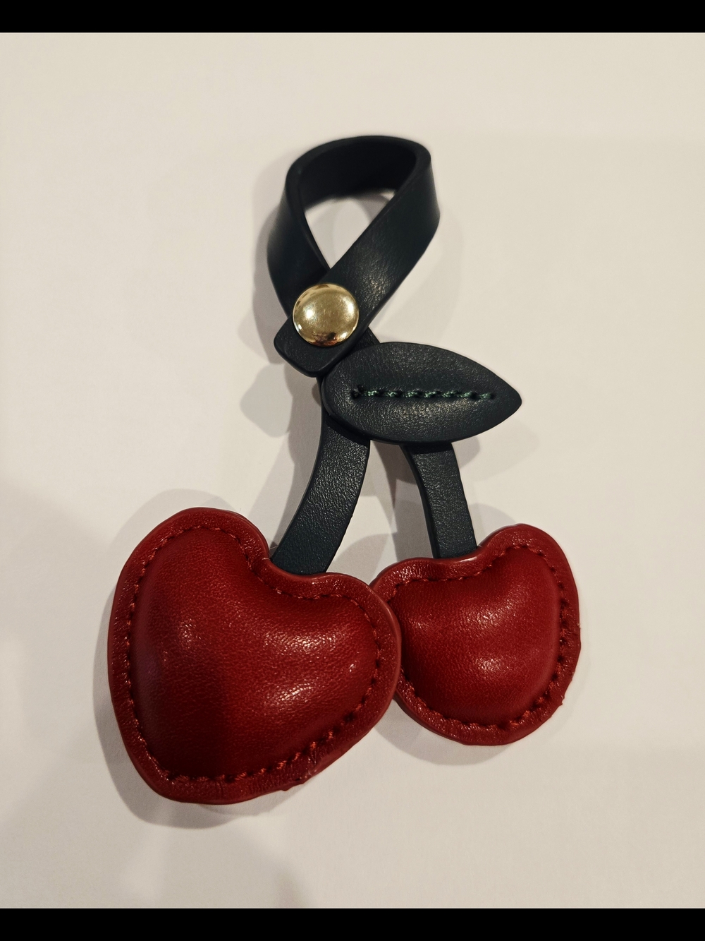 Leather Cherry Charm Keyring - Red
